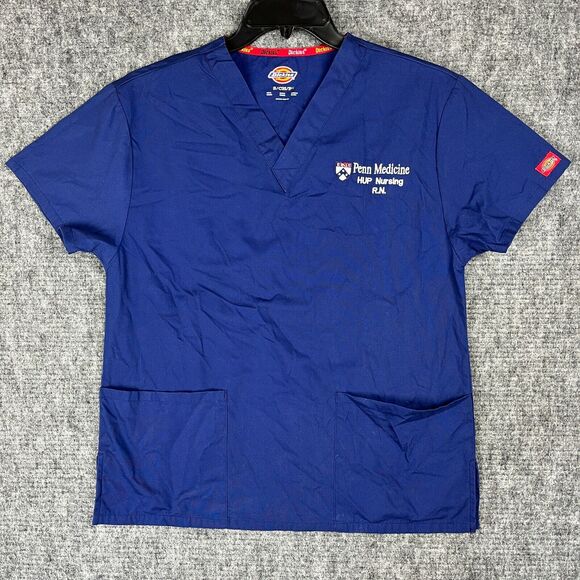 Dickies Scrubs Top Womens Small Blue Short-Sleeve Pockets Cotton Blend Medical‎ - Picture 1 of 9